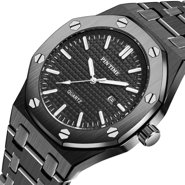 Men's Octagonal Icon Textured Face Date Watch