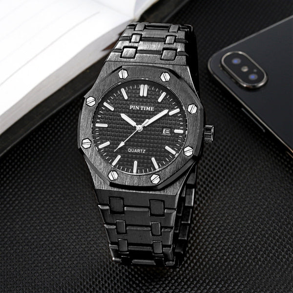 Men's Octagonal Icon Textured Face Date Watch