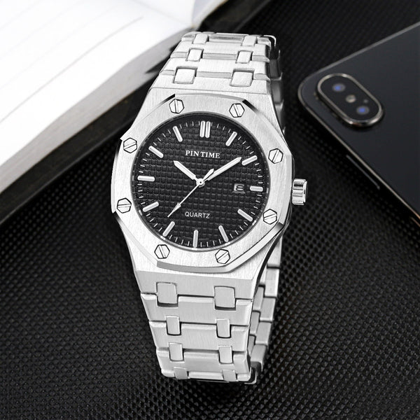 Men's Octagonal Icon Textured Face Date Watch