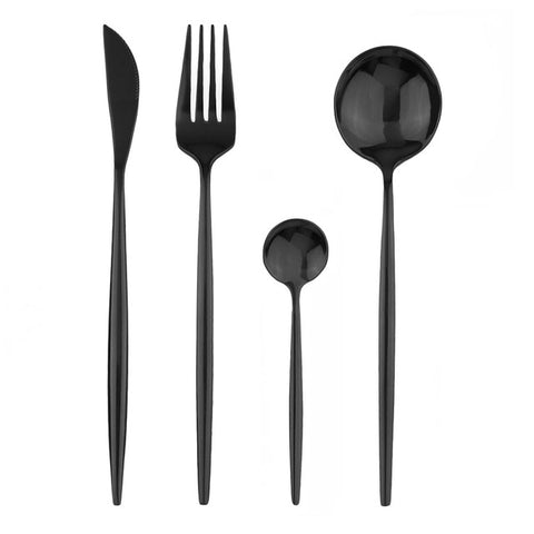 Luxury Black Dinnerware Silverware Set of 4