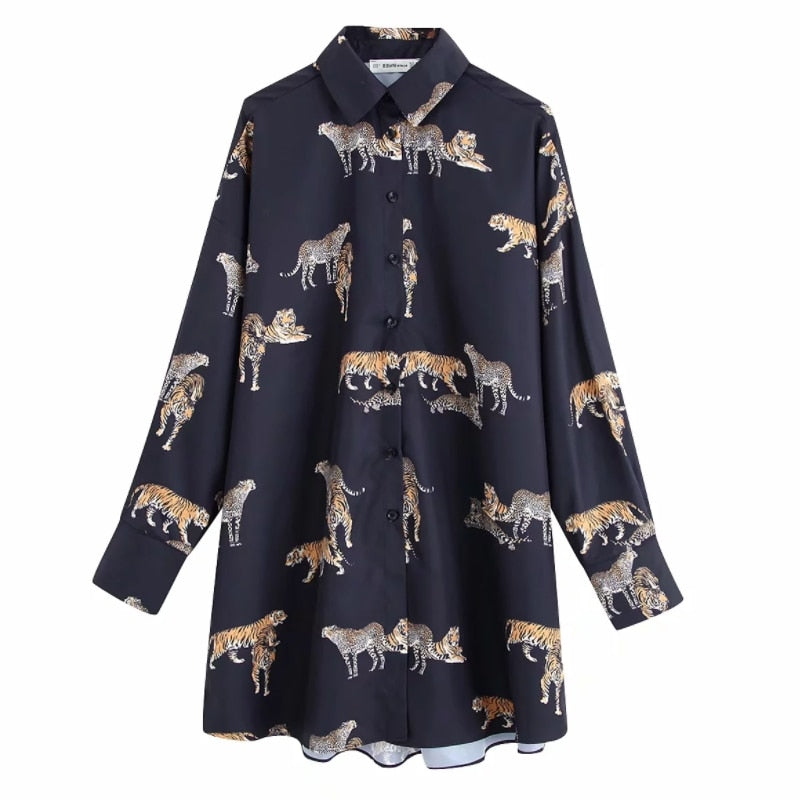 Women's Vintage Big Cat Button Up Cotton Shirt