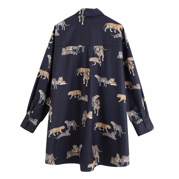 Women's Vintage Big Cat Button Up Cotton Shirt