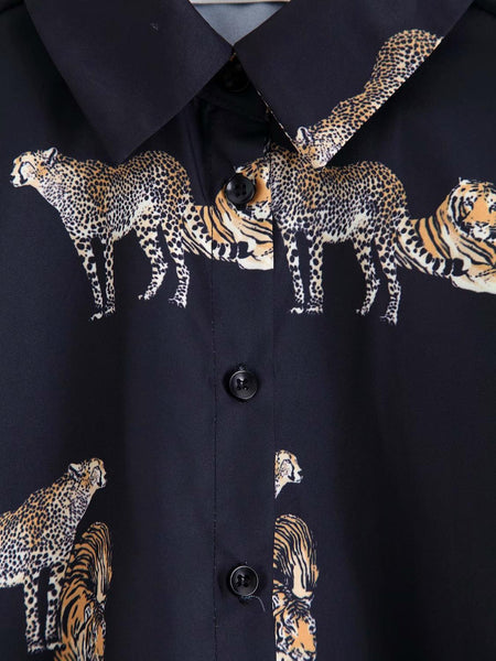 Women's Vintage Big Cat Button Up Cotton Shirt