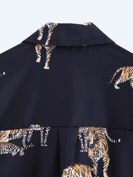 Women's Vintage Big Cat Button Up Cotton Shirt