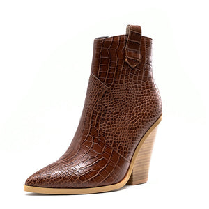 Soft Leather Women's Western Crocodile Ankle Boot