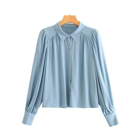 Vintage Retro Women's Pleated Button Down Blouse