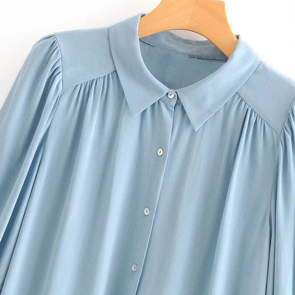 Vintage Retro Women's Pleated Button Down Blouse