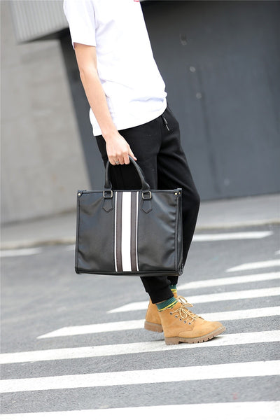 Men's Stylish European Business Leather Casual Striped Briefcase