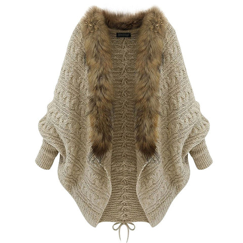 Women's Fur Collar Crochet Cardigan