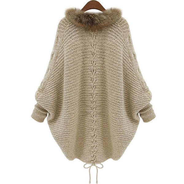 Women's Fur Collar Crochet Cardigan