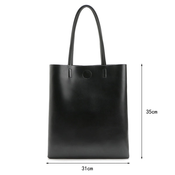 Luxury Top Handle Black Leather Bucket Tote