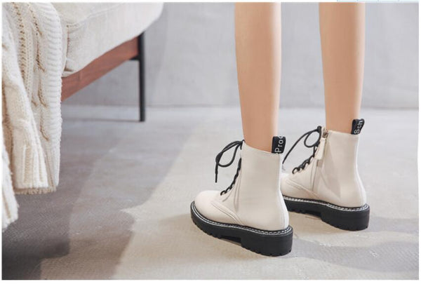 Women's Off White/Eggshell Lace Up Leather Boots