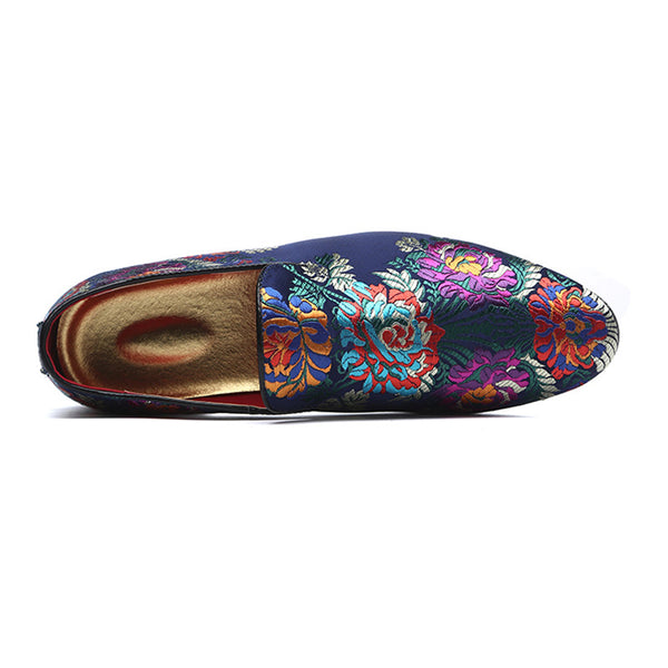 Men's Luxurious Velvet Silk Floral Embroidery Loafers