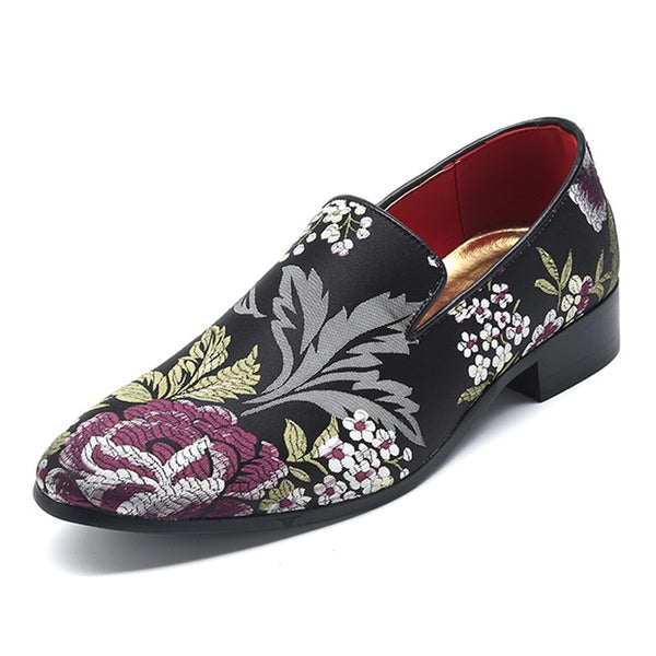 Men's Luxurious Velvet Silk Floral Embroidery Loafers