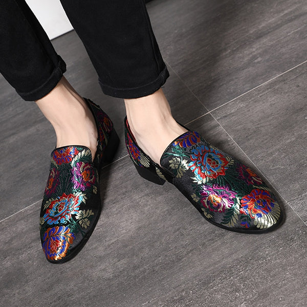 Men's Luxurious Velvet Silk Floral Embroidery Loafers