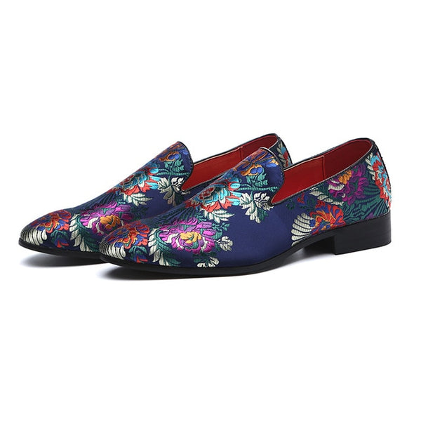 Men's Luxurious Velvet Silk Floral Embroidery Loafers