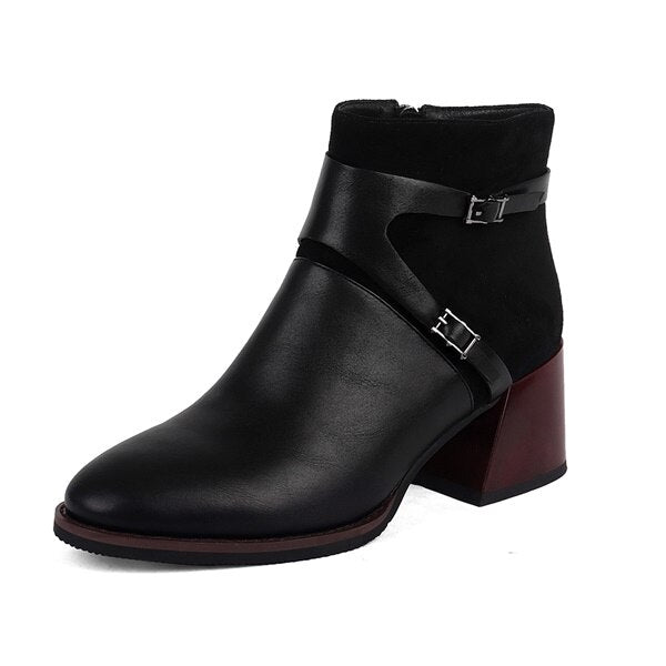 Women's Monk Strap Leather Ankle Boots