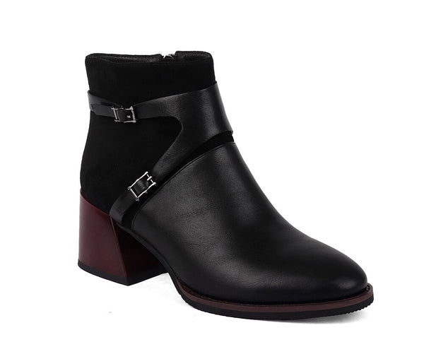 Women's Monk Strap Leather Ankle Boots