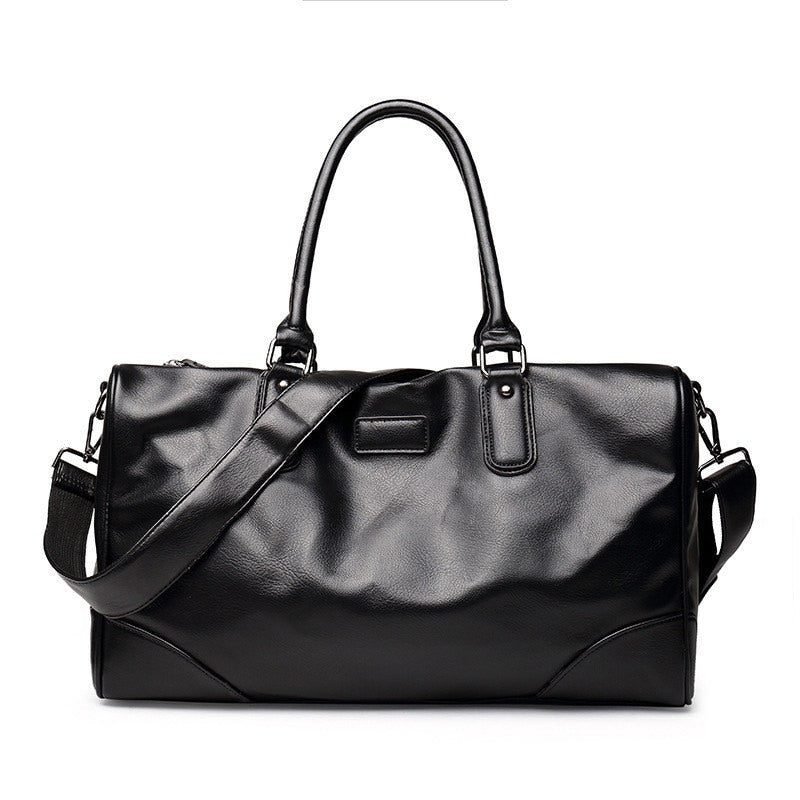 Men's Black Soft Leather Designer Tote Weekender