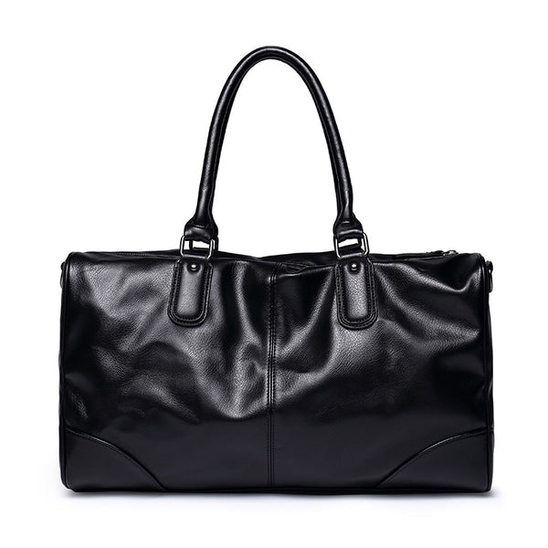 Men's Black Soft Leather Designer Tote Weekender