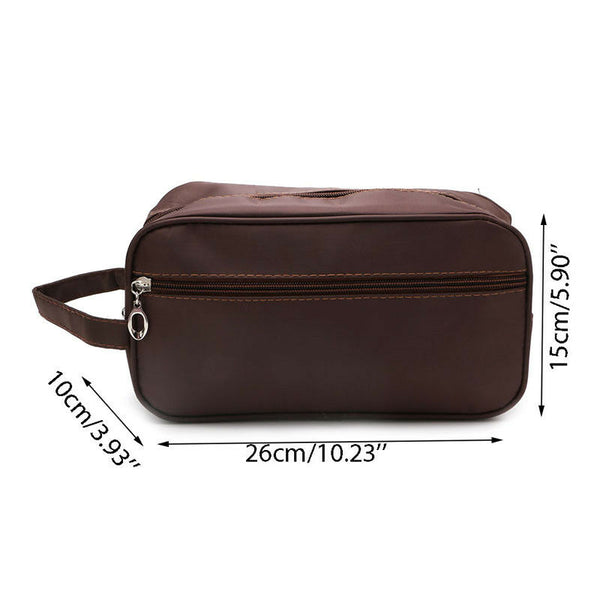 Men's Nylon Leather Toiletry Travel Bag w Zipper and Strap