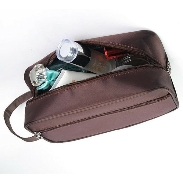 Men's Nylon Leather Toiletry Travel Bag w Zipper and Strap