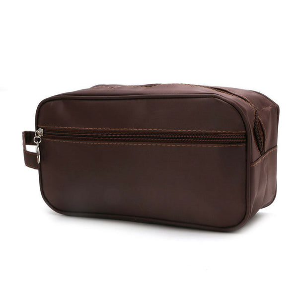 Men's Nylon Leather Toiletry Travel Bag w Zipper and Strap