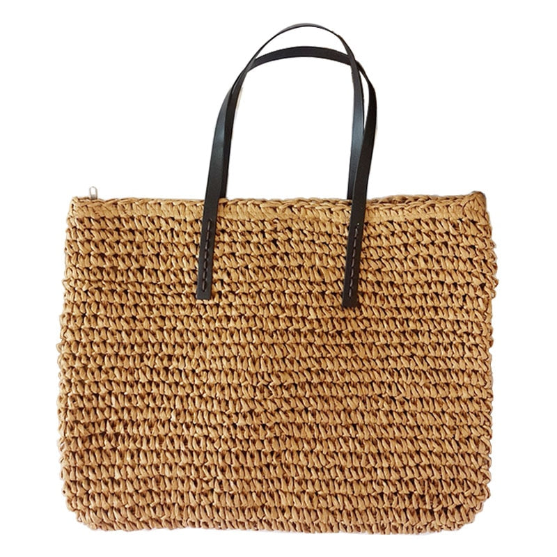 Hand-Knitted Large Boho Chic Straw Tote