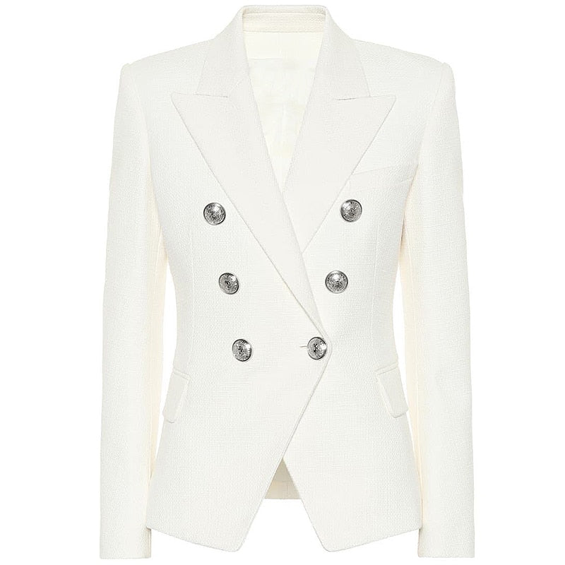 Iconic Creme White Double Breasted Wide Lapel Blazer