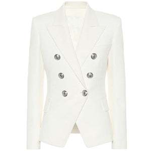 Iconic Creme White Double Breasted Wide Lapel Blazer