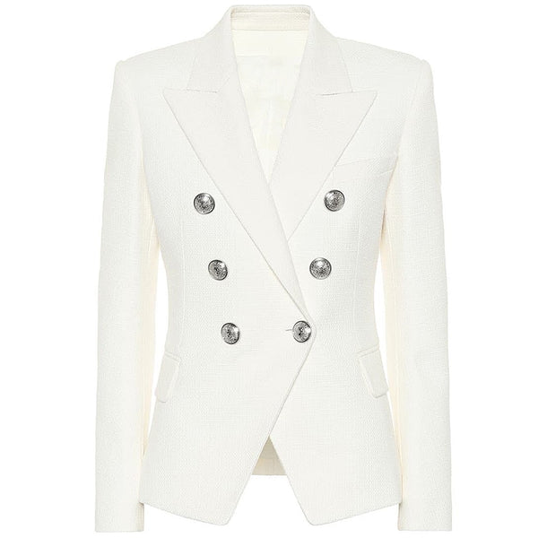 Iconic Creme White Double Breasted Wide Lapel Blazer