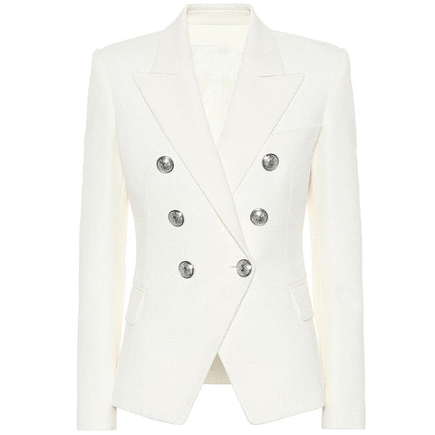 Iconic Creme White Double Breasted Wide Lapel Blazer