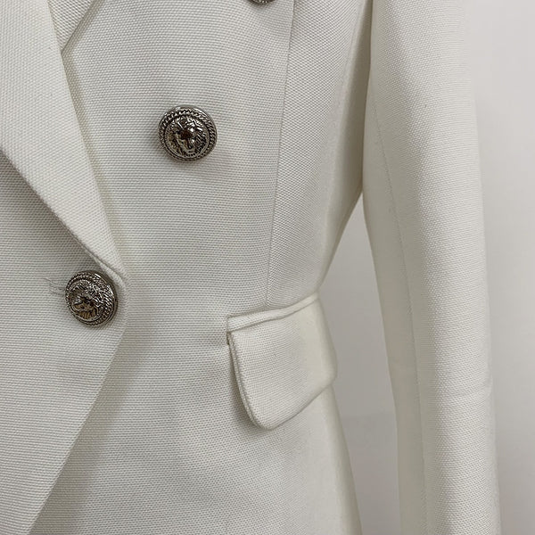 Iconic Creme White Double Breasted Wide Lapel Blazer