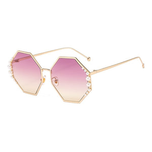 Metallic Pearl Accented Luxury Hexagonal Sunglasses