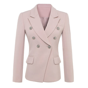 Luxury Double Breasted Pink Suit Jacket Power Blazer