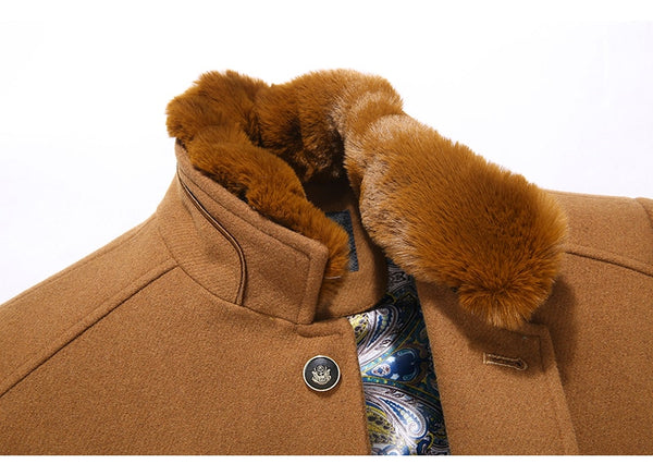 High End Men's Fur Collar Luxury Cashmere Coat