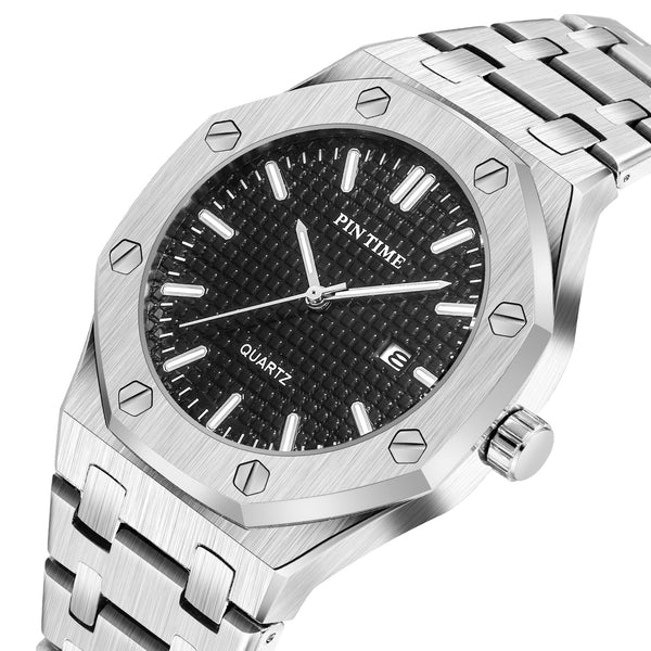 Men's Octagonal Icon Textured Face Date Watch