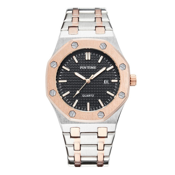 Men's Octagonal Icon Textured Face Date Watch