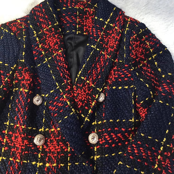 Double Breasted Plaid Cotton Blazer