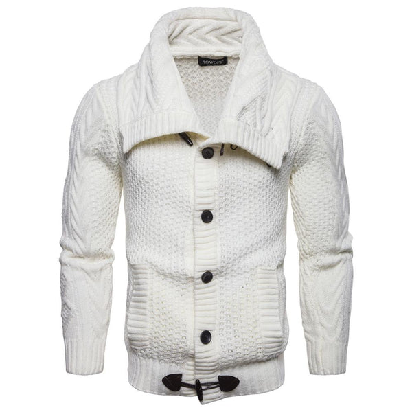 Men's Luxury Wide Lapel Wool Knit Cardigan Sweater Jacket