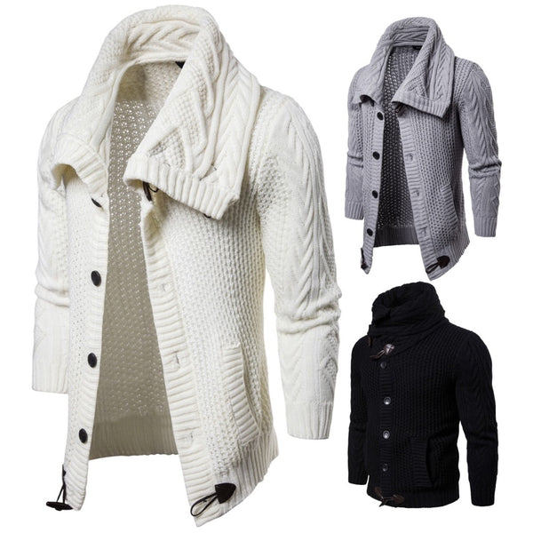 Men's Luxury Wide Lapel Wool Knit Cardigan Sweater Jacket