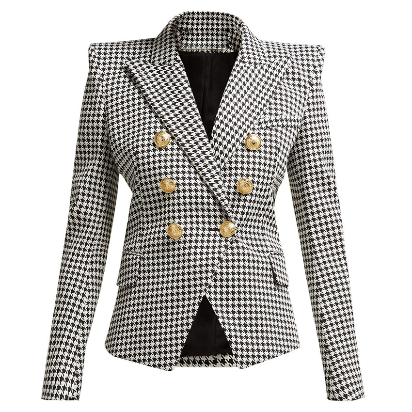 Designer Double Breasted Blazer w Wide Peaked Lapel