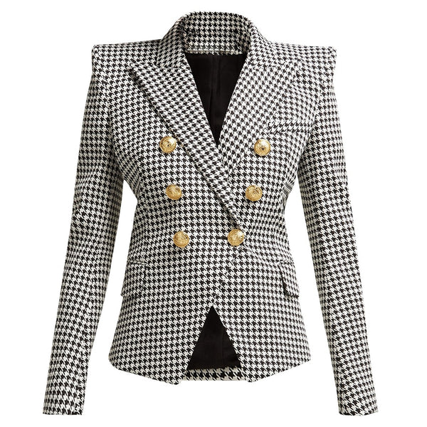 Designer Double Breasted Blazer w Wide Peaked Lapel