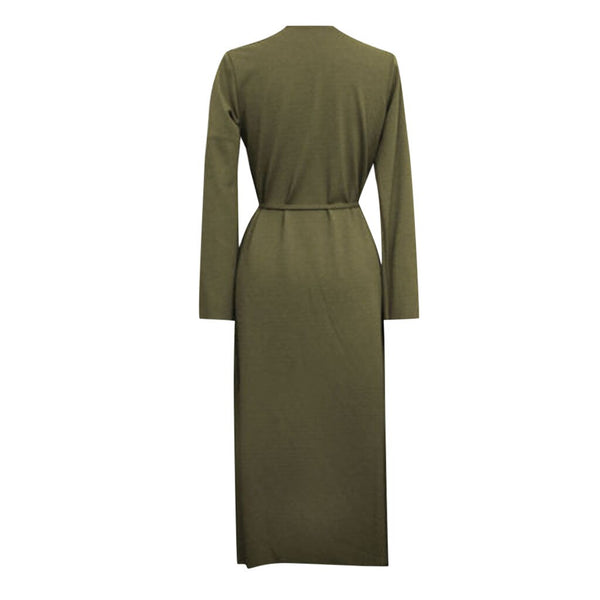 Women's Minimalist Long Sleeve Olive Wrap Dress