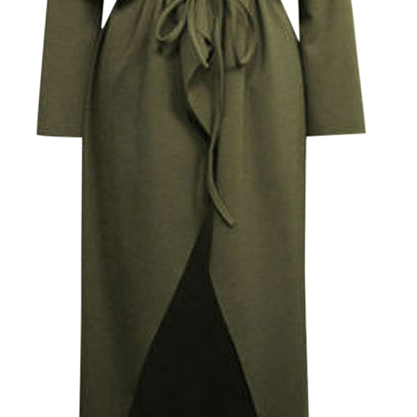 Women's Minimalist Long Sleeve Olive Wrap Dress