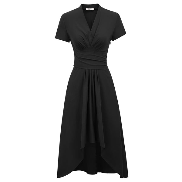 Women's A-Line Wrap Dress with Center Pleat & Pockets