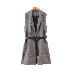 Vintage Houndstooth Waistcoat Sleeveless Wrap Dress