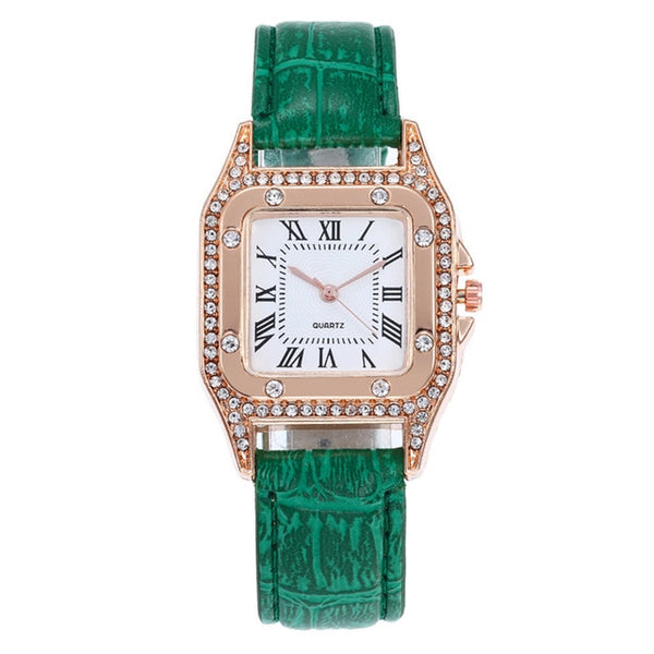 Square Faced Gem Stone Luxury Ladies Watch