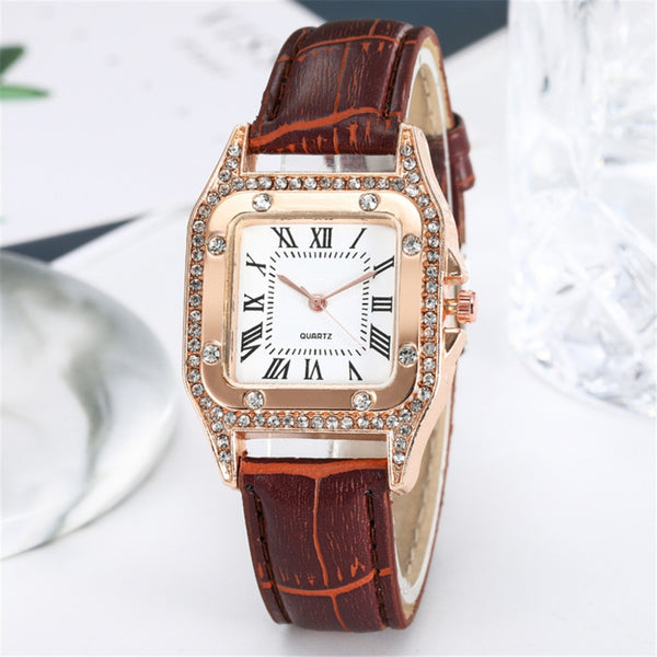 Square Faced Gem Stone Luxury Ladies Watch