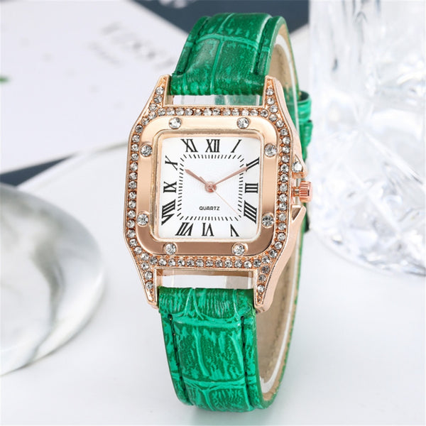 Square Faced Gem Stone Luxury Ladies Watch